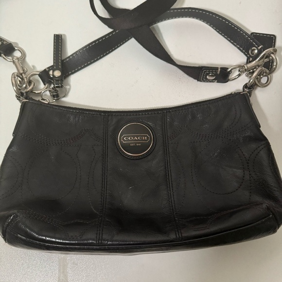 Coach Signature  Patent Leather Hobo Handbag Purse Black Embossed F15141 - Picture 3 of 9